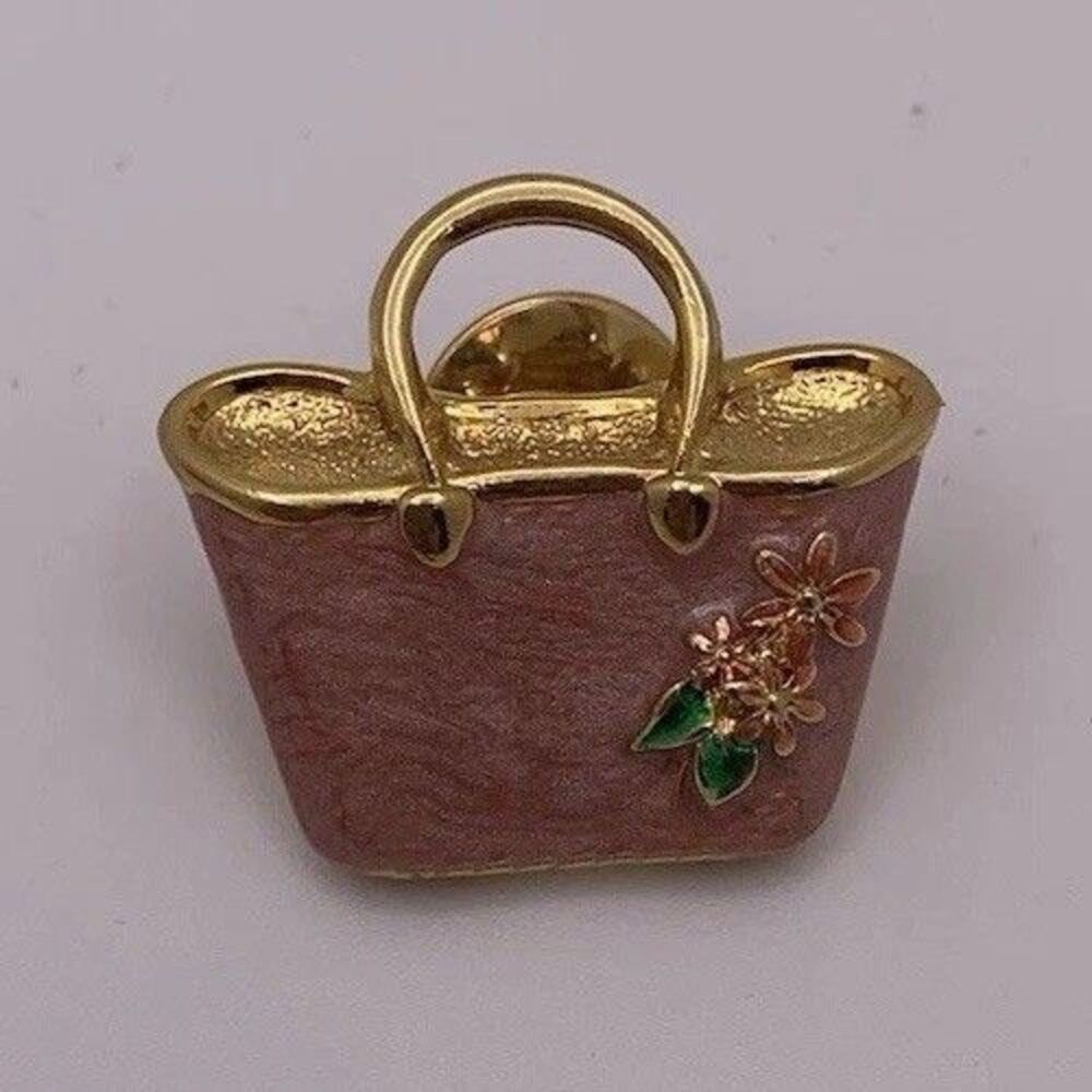 Vintage Avon Fanciful Fashion Pin Pink Enamel Purse Bag Brooch Original Box